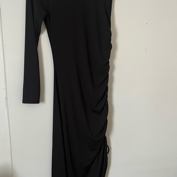 Zara Black Asymmetrical Ruched Bodycon Dress - Picture 2 of 5